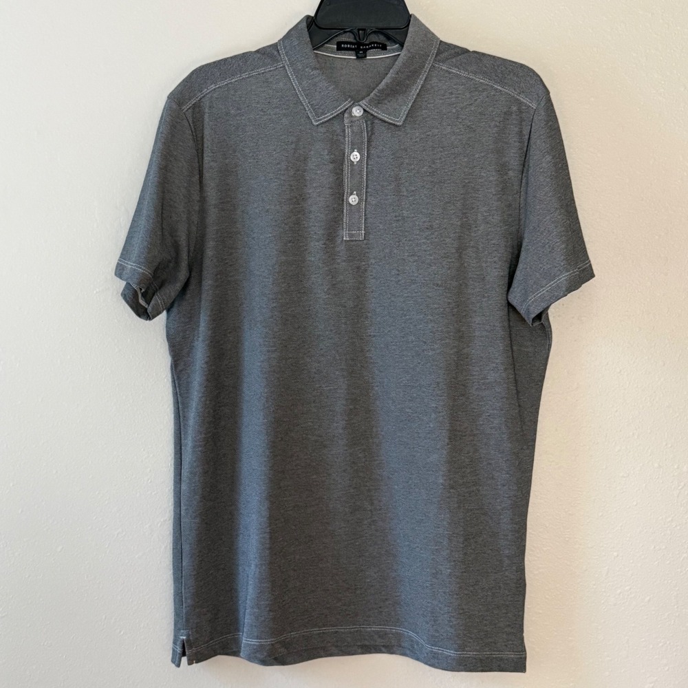 Robert Barakett Filmoress Polo Shirt Mens Medium Gray Short Sleeve